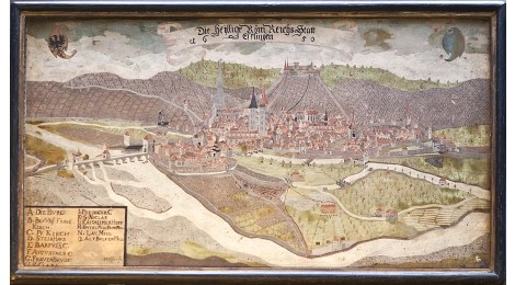 Älteste Stadtansicht von Matthäus Pfister. Im Hintergrund die Burg